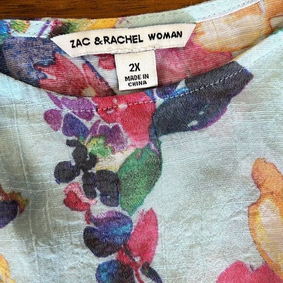ZAC & RACHEL woman floral ruffle gauze blouse shirt top size 2X flowy vacation - Picture 5 of 9